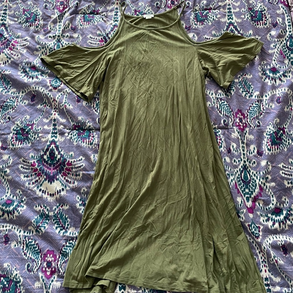 Garage army green tank top cold shoulder dress